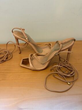 SCHUTZ Nude/Tan Lace-Up Stiletto Sandals
